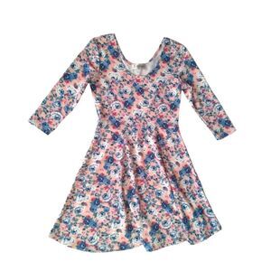 Tomsware Pink and Blue Floral Print Mini Length Fit & Flare Dress Juniors Medium